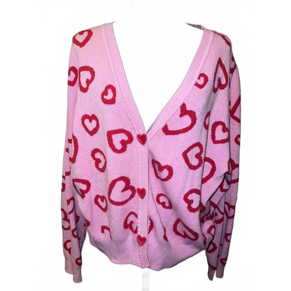 Heart Patterned Button-Up Cardigan by 33 Degrees XL